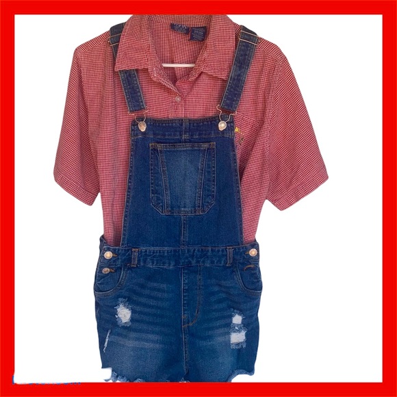 Love Tree Denim Shorts Overalls Size Medium Cute Adorable Comfortable - Picture 4 of 16